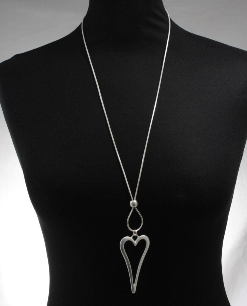 Long Hollow Heart Pendant Necklace