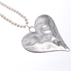 Long Heart Pendant Beaded Chain Necklace