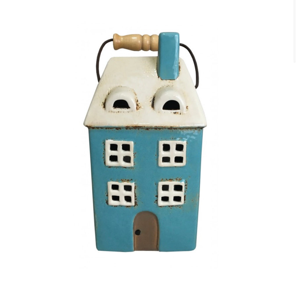 Ceramic Tealight Blue House with handle