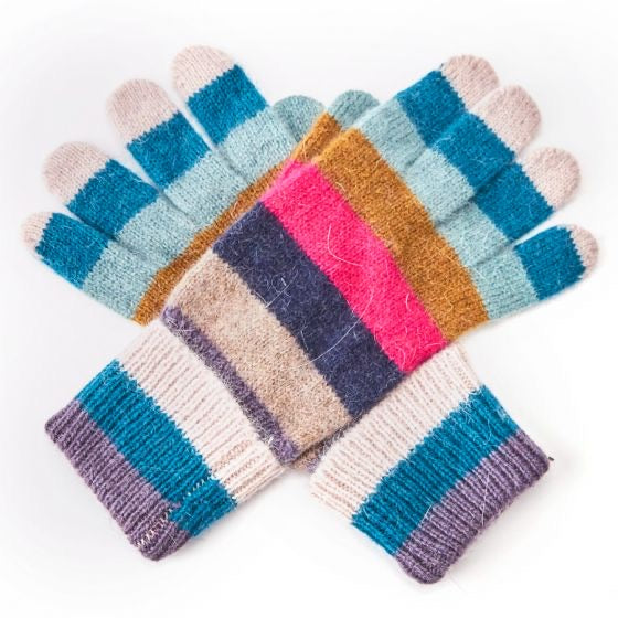 Gloves -  Woollen gloves with Rainbow Stripes - blue