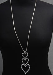 Long Cascading Triple Heart Silver & Rose GoldNecklace