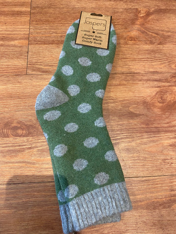 Jasper’s Comfy Socks 7-11 Green & Grey Spots