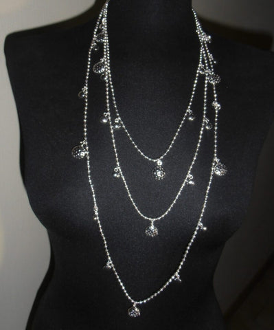 Long Triple Beaded Chain Necklace