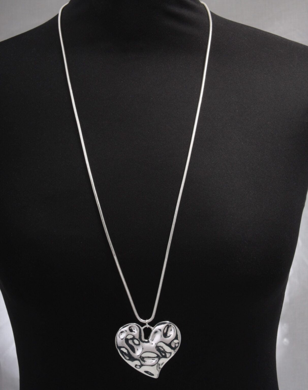 Long Large Battered Heart Necklace