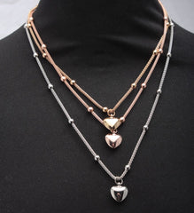 Long Drop Heart Triple Necklace