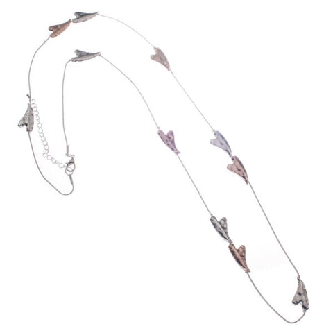 Long Cascading Battered Heart Silver & Rose Gold Necklace