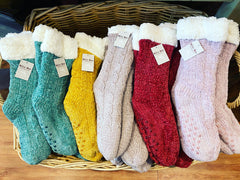 Molly Ladies Chenille Slipper Socks Dusky Red