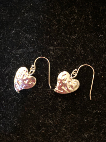 Beautiful hammered heart design silver plate earrings with open hook fixing