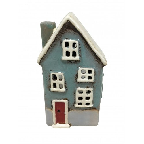 Ceramic Tealight House Blue & Cream House